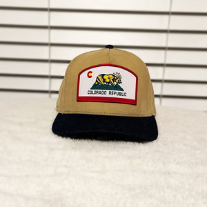 Colorado Republic hat - 5 panel- Tan Corduroy and Denim