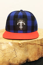 Load image into Gallery viewer, Stay Up hat - 5 panel- Blue Buffalo Check w/ Orange Bill